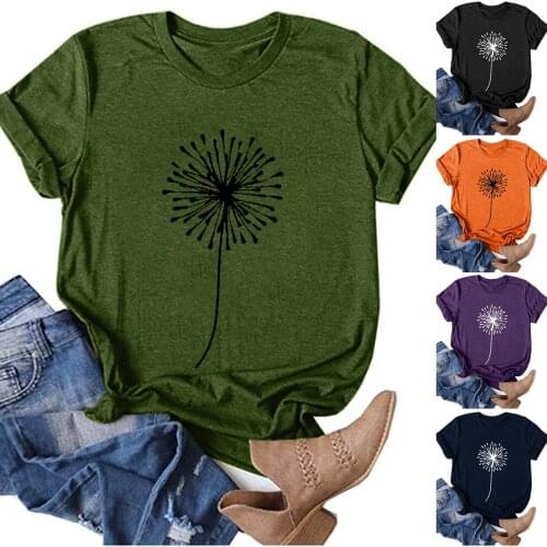 Dandelion Flower Printing Women T-shirt Casual Short Sleeves O-Neck Loose Girl Clothes Western Style Fashion Ladies Tee Koszulki
