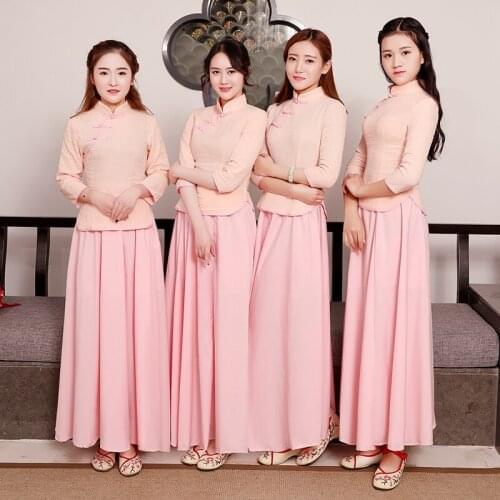 Women Chinese Folk Dance Clothes Lady Hanfu Princess National Costume Pink Dress Guzheng Dance Stage Performance Wear