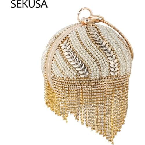 Tassel Women Evening Bags With Diamonds Purse Pearl Circular 2021 New Arrival Handbags Party Wedding Purse