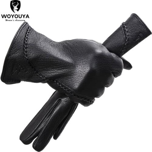Imitate deer pattern womens leather gloves hand back flower design womens winter gloves black touch gloves-2289