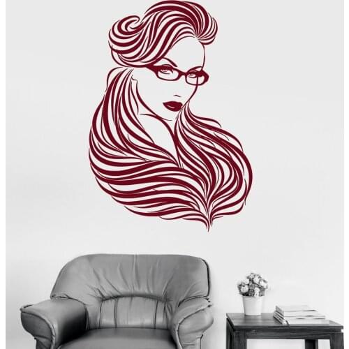 Girl Glasses Long Hair Wall Stickers Nontoxic PVC Wallpaper Beautiful Woman Beauty Wall Tattoo Hot Selling DIY Mural SA271