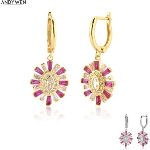 ANDYWEN 925 Sterling Silver Spring Rose Red Oval Drop Earring Clips Rock Punk Party Women Fashion Jewelry Crystal CZ Jewels