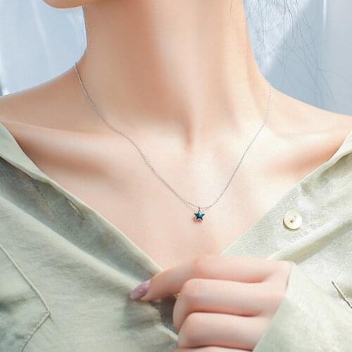 2019 Trendy Charm Silver Color Blue Star Necklaces For Women Simple Long Statement Necklaces Girls Party Gift Colar