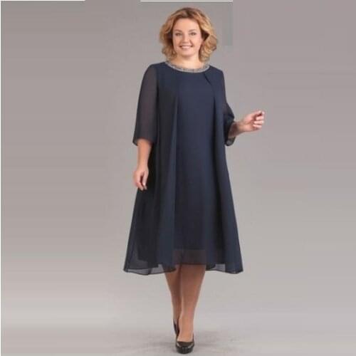 5XL women 3/4 sleeve sequin embellished chiffon dress Plus size dresses for women 4xl 5xl 6xl sukienka Ladies long tunic dress