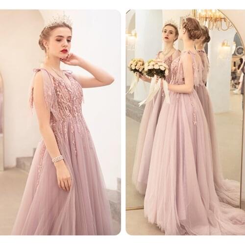 Evening Dress Robe De Soiree 2019 High Quality Grey Tulle With Applique Evening Dresses Real Photo