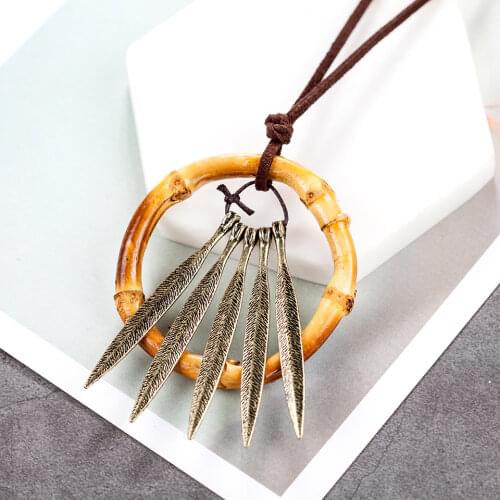 Vintage Bamboo Statement necklaces&pendants Jewelry Long Chain Necklace for Women Suspension Unusual Female Decoration Wholesale