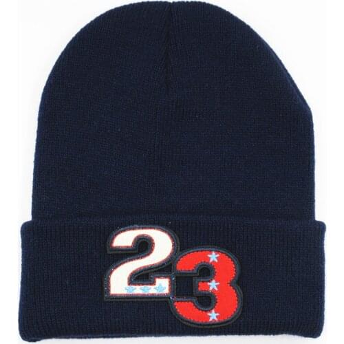 Winter Cotton American 23 Embroidery Thicken Knitted Hat Warm Hat Skullies Cap Beanie Hat for Men and Women 64