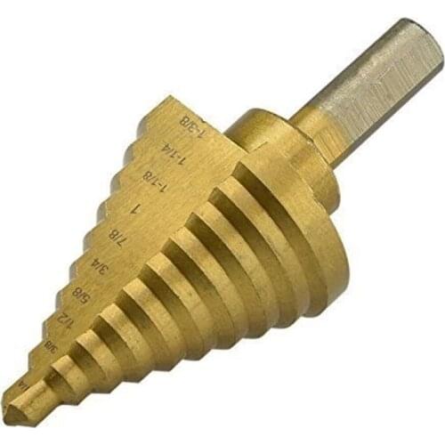 10 Step Drill Bit 1/4", 3/8", 1/2", 5/8", 3/4", 7/8", 1", 1-1/8", 1-1/4", 1-3/8" Titanium Step Cone Drill Bit Hss Metal Hole Cut