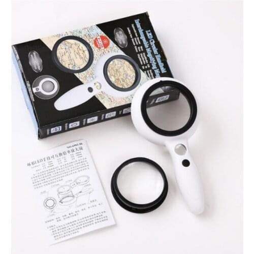 2.5x 5x 73mm Double Lenses Handheld Illuminated Reading Magnifying Glass for Old Man Fashion Magnifier in Supermarket
