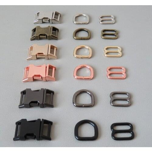 20Sets/Lot Inner 15mm Pet Dog Collar Paracord Metal D Ring Release Buckle Slider Belt Loop Handmade Accessory Harness Hardware