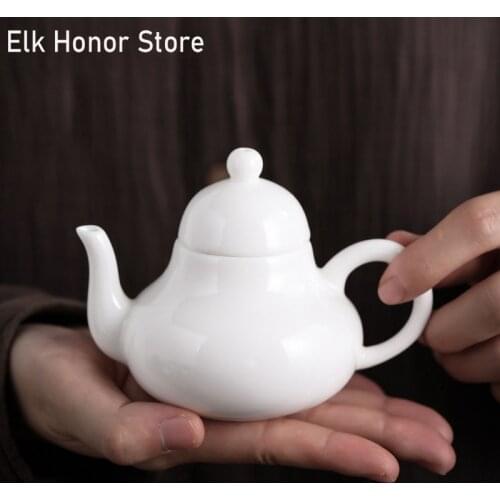 230ml Elegant White Jade Porcelain Teapot Dehua Mutton Fat Jade Ceramic Teakettle Handmade Japanese Style Master Pot Puer Teaset