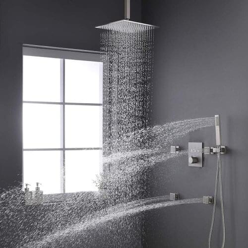 3-Way Thermostatic Brass Shower Rough-in Valve Diverter and Trim, Pressure Balanced, Allows Flexible Choice, Brushed Nickel
