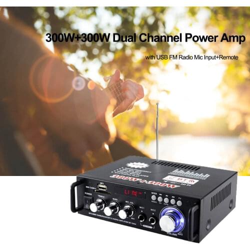 300W*300W Home Car Amplifiers 2 Channel Bluetooth-Compatible Surround Sound FM USB Remote Control Mini HIFI Digital Amplifier