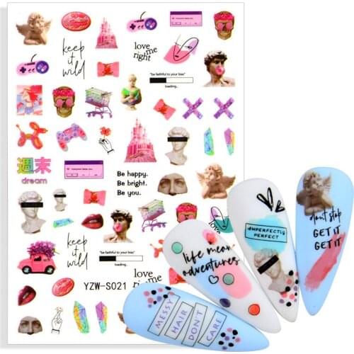 3D Plaster Statue Stickers For Nails Abstract Lady Face Mix Patterns Sliders Nail Art Decora Manicure Self Adhesive DIY Decal