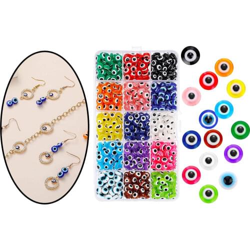 450PCS 8mm Oval Beads Evil Eye Resin Spacer Beads for Jewelry Making DIY Bracelet Beads
