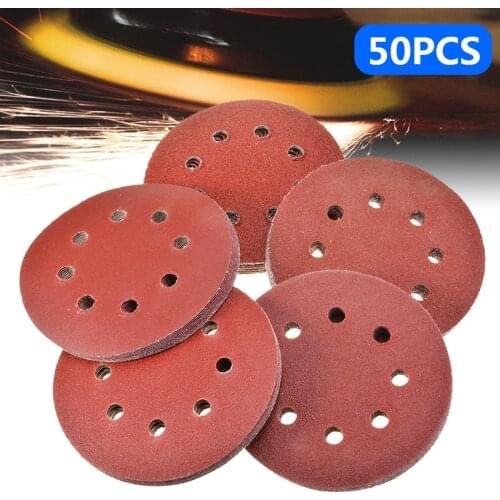 50Pcs 5 Inch 125mm Round Sandpaper 8 Holes Disc Sand Sheets Grit 40/60/80/120/240 Hook & Loop Sanding Disc Abrasives For Rotary