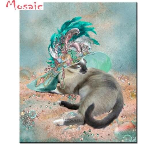 5D DIY Diamond painting Cross stitch Cats In Fancy Hats Art Full Square Diamond embroidery animal Diamond mosaic summer beach