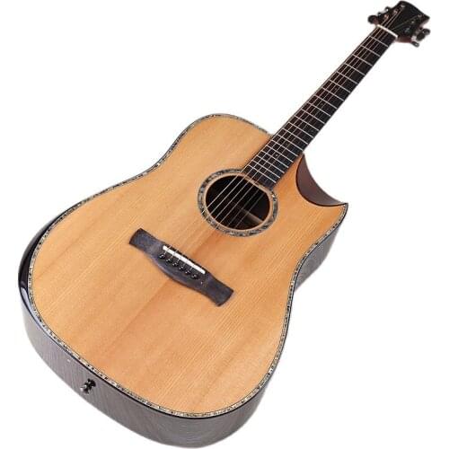 Professional solid red cedar acoustic guitar with radian angle design wholesale