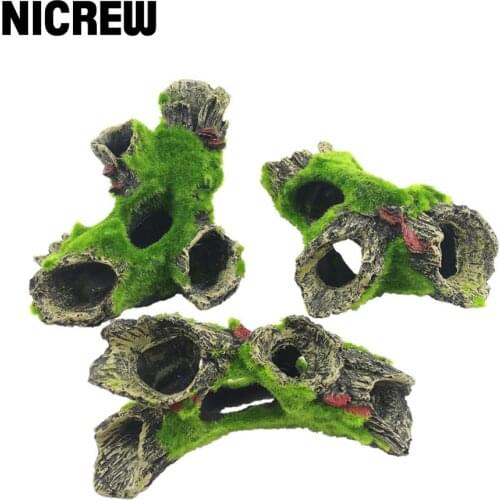NICREW Aquarium Decorations Fish Hideout House Betta Cave with Green Lifelike Moss
