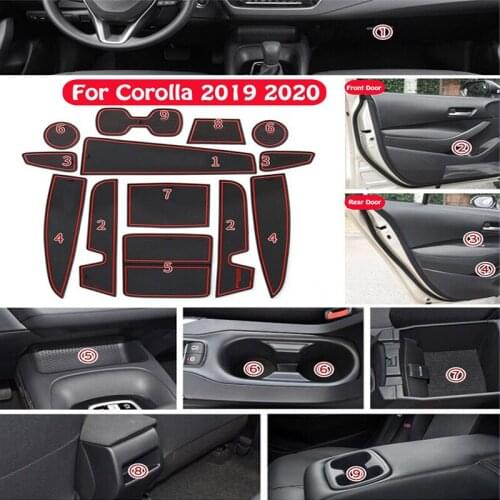 Car Door Slot Pad Mat 3D Rubber Mat Interior Cup Cushion Groove Mat Storage Box Mat Anti Slip For Corolla 2019 2020 Accessories