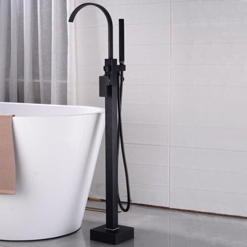 Azeta Luxury Black Bathtub Faucet Floor Standing Bathroom Single Handle Freestanding Bathtub Shower Faucet Set AT2211B