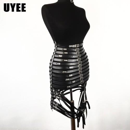 UYEE Harness Skirt Bondage For Women PU Leather Garter Belt Nightclub Lingerie Stockings Belts Buttocks Body Harness Suspenders