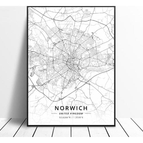 Blackpool Inverness Kingston Upon Hull Leicester Norwich Nottingham United Kingdom Map Canvas Art Poster