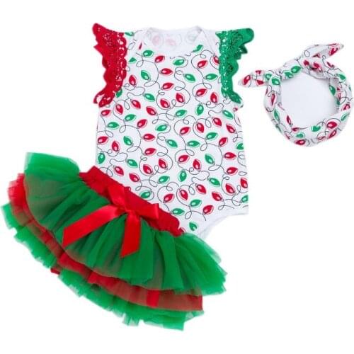 My First Christmas Newborn Gift Clothing Set Baby Girls Bodysuits Cotton Tutu Skirts Headband Girl Christening Gowns 3pcs Set