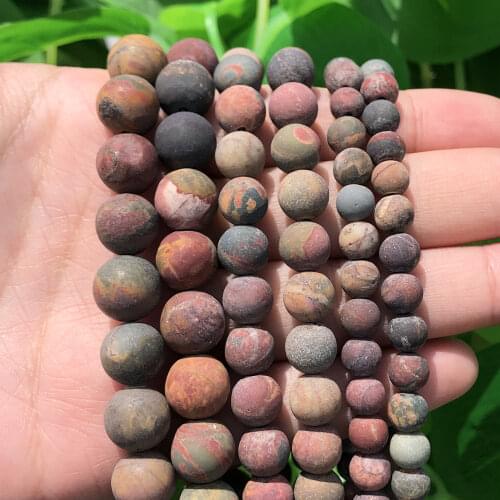 4/6/8/10mm Frosted Picasso Jaspers Matte Beads Natural Stones Round Loose Beads for Jewelry Making Bracelet Necklace Diy