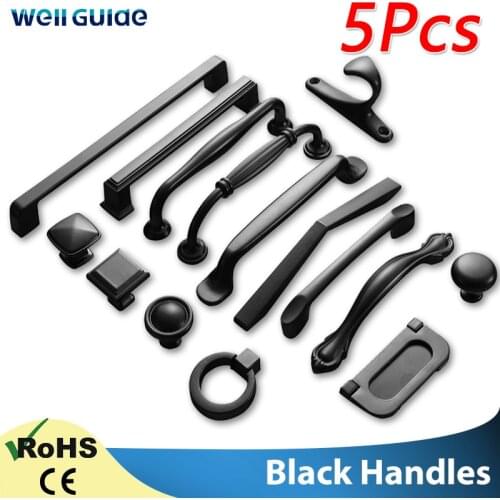 5Pcs Black Handles for Furniture Cabinet Knobs and Drawer Knobs Cabinet Pulls Cupboard Handles Knobs and Kitchen Handles