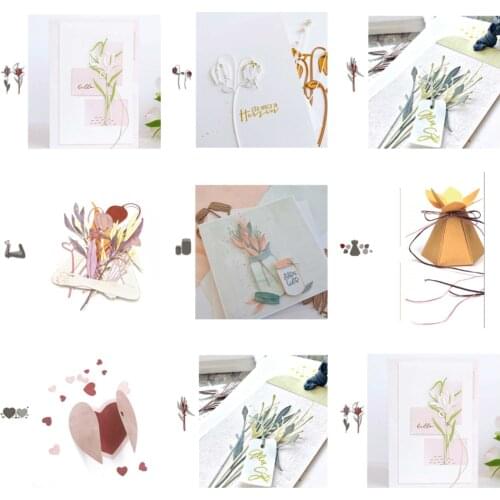 Flower Bottle Love Cutting Dies Scrapbook Dariy Decoration Stencil Embossing Template DIY Greeting Card Handmade