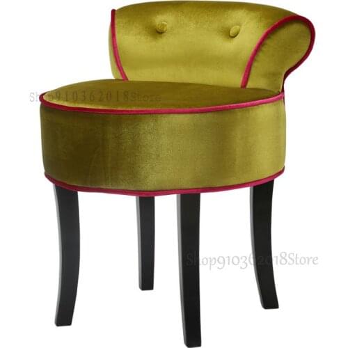 European Style Retro Dressing Stool Makeup Chair Wooden Fabric Stool Modern Minimalist Light Luxury Bedroom Dressing Table Stool