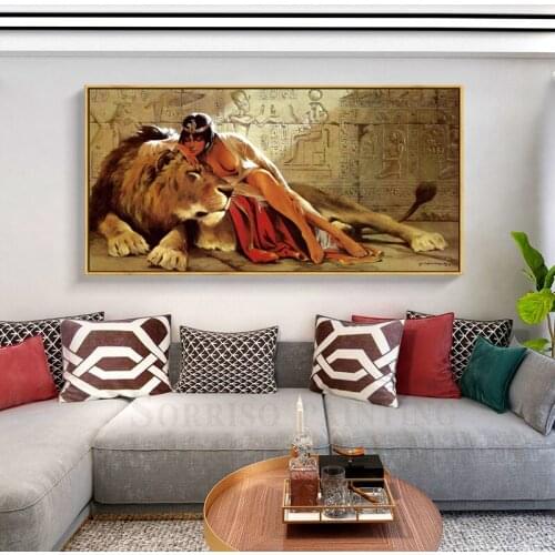 Girl And Tiger In Ancient Egypt Oil Canvas Painting Wall Art Posters And Prints Pictures For Living Room Home Decor Artwork