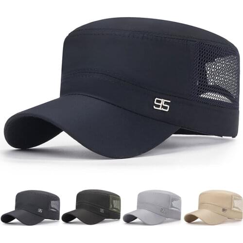 Unisex Mesh Military Hat Summer Breathable Sun Hat Falt Top Hat Cadet Army Cap Outdoor Travel Adjustable Brim Sunscreen Hat new