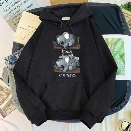 Koala Baby Print Womens Hoodie Harajuku Cartoon Womens Sweatshirt With Hood Aesthetics Loose Hoody Long Sleeve Fashion Clothes