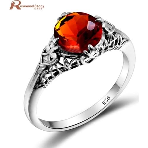 One Piece Vintage Brown Stone Amber Ring Lace Vintage Style 925 Sterling Silver Jewelry Wedding Ring Finger Spinner bijoux