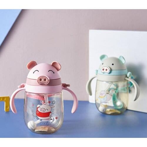 410ML Creative Children Water Bottle Pig Shape Heat-resistant PP Kids Cartoon Plastic Water Bottle Anti-slip Drinking Supplies