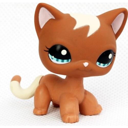 LPS CAT Rare original pet shop toys short hair cat #1170 brown animal standing kitten with white hair anime toys gift for kids