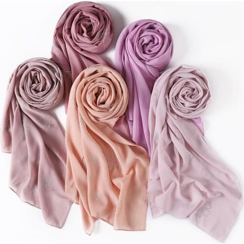 Fashion luxury hot gold diamonds clover pattern scarf women shawl plain solid chiffon bandana foulard hijab muslim wraps 10pcs