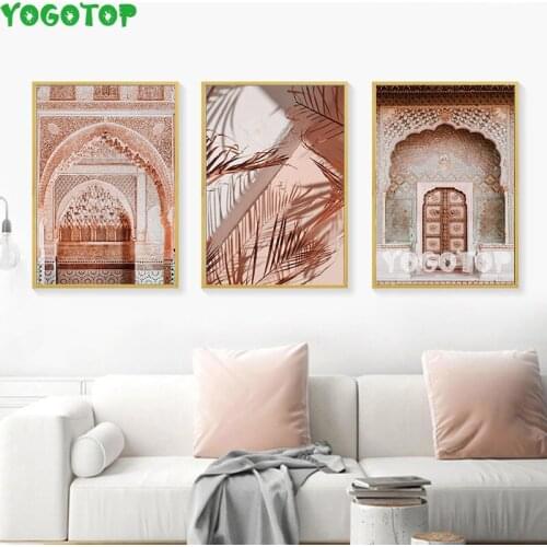 Islamic Muslim Religio Plant Leaves Wall Art Morocco Door Architecture Diy Diamond Painting 3 Pieces Embroidery Mosaic ML1537