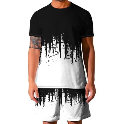 Summer mens two-piece 3D printing T-shirt shorts fashion pullover suit quick-drying short-sleeved lace-up pants super large siz