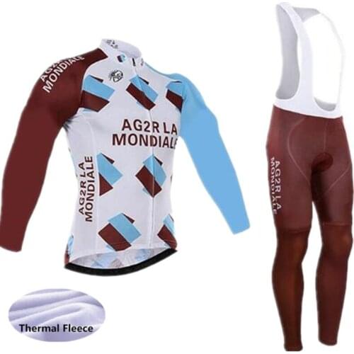 Mens winter thermal fleece bike jerseys Ag2r ropa ciclismo 2018 Cycling Jersey long sleeve bib pants Sets bicycle Suit