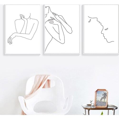 Wall Poster Figure Hand Flower Line Drawing Canvas Art Print Painting Black White Sexy Lady Wall Picture For Living Room Decor