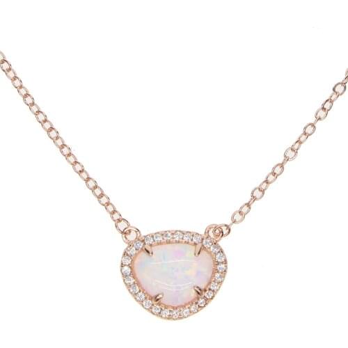 Uneven Opal Gem small cz arround rose silver color 2019 fashion european women lady trend necklace
