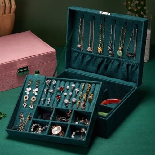 Necklace Case Bracelet Box for Women Two-Layer Lint Jewelry Organizer with Lock and Removable Partition for Earring