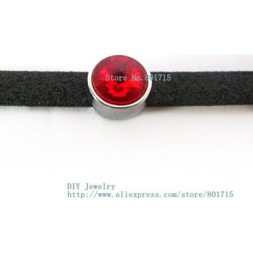 Brithday Gift birthstone--July-Red slide charms Internal Dia.8mm slide Charms Jewelry Finding fit 8mm wristband pet collar