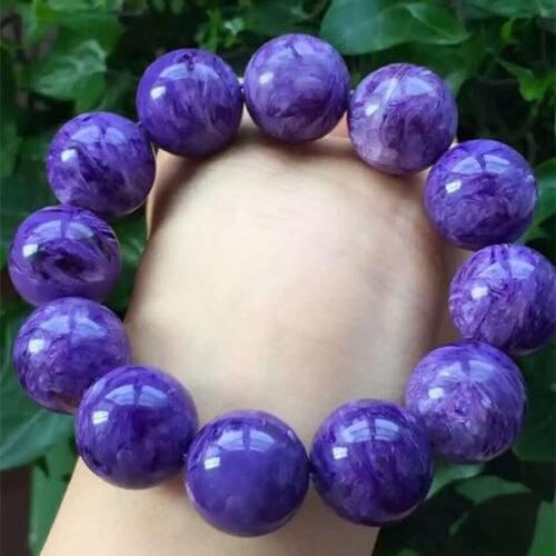 Genuine Natural Charoite Crystal Round Big Beads Women Man Fashion Bracelet 20mm AAAAA