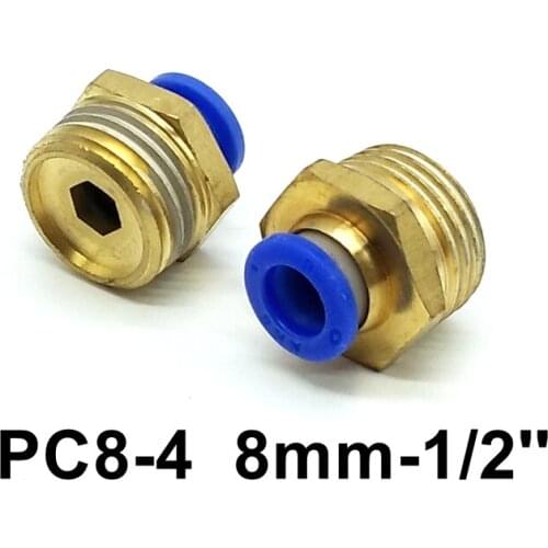 2PCS Straight Pneumatic Fittings 8mm Tube 1/2'' Thread Pneumatic Fitting Quick Joint Connector PC8-4