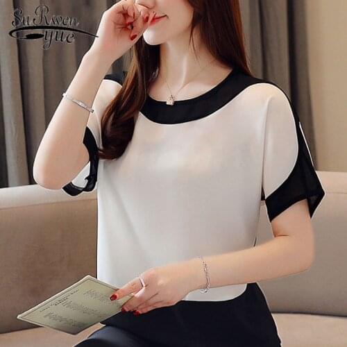 2020 Chiffon Blouse Plus Size Ladies Tops Shirts Womens Tops and Blouses Fashion Solid Short O-Neck Batwing Sleeve Clothes 3397