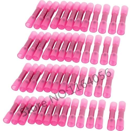 50 Pcs BHT1.25 Heat Shrink Electrical Solder Wire Butt Terminals AWG 22-18 Red